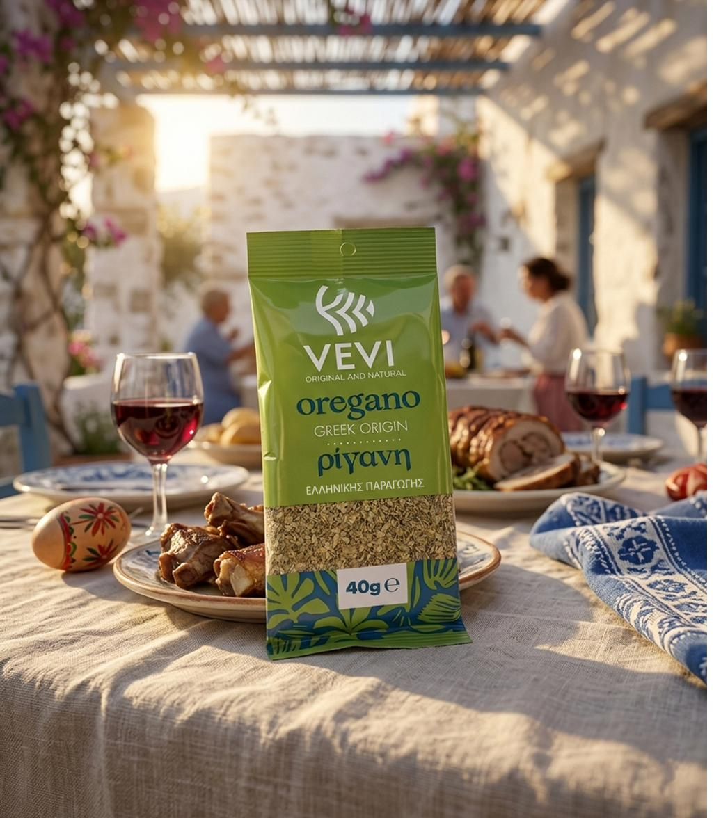 VEVI Greek oregano sachet on a summer table